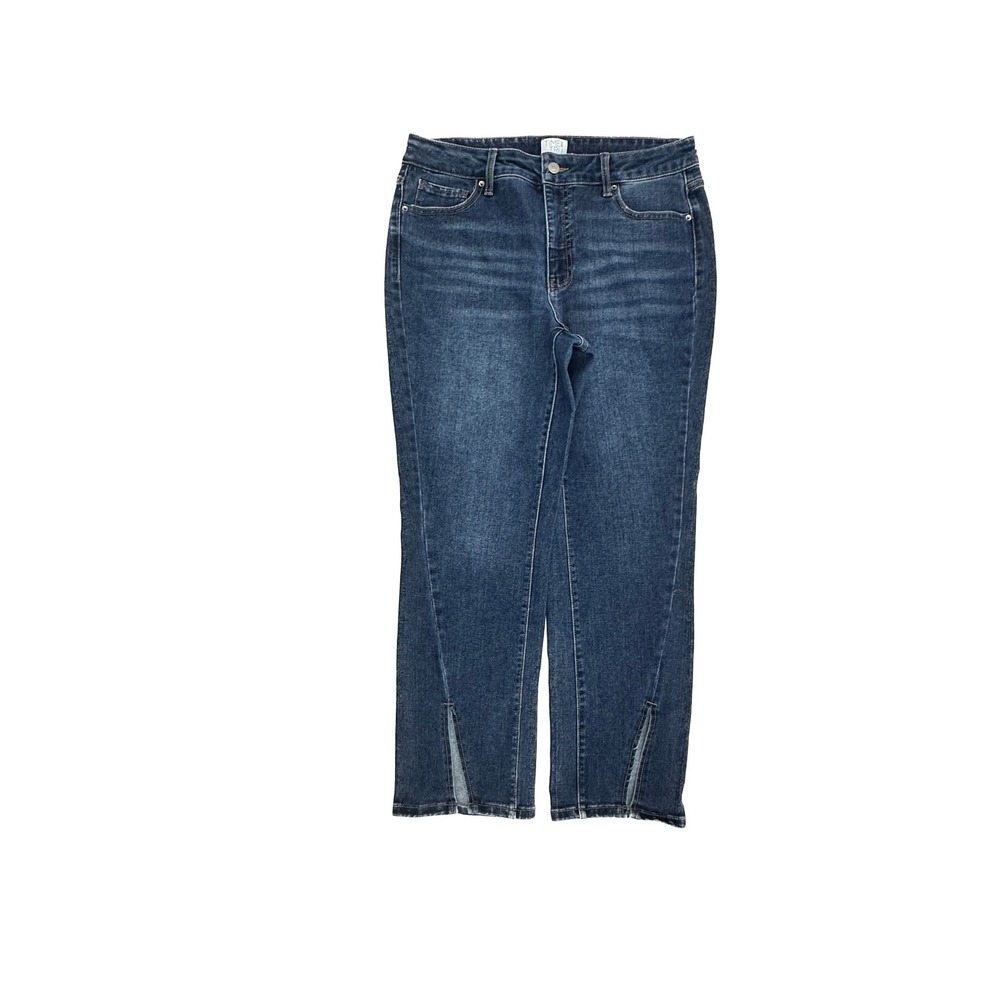 Time and Tru Slit Hem Straight‎ Leg Women's size 8 Dark Blue Denim jeans